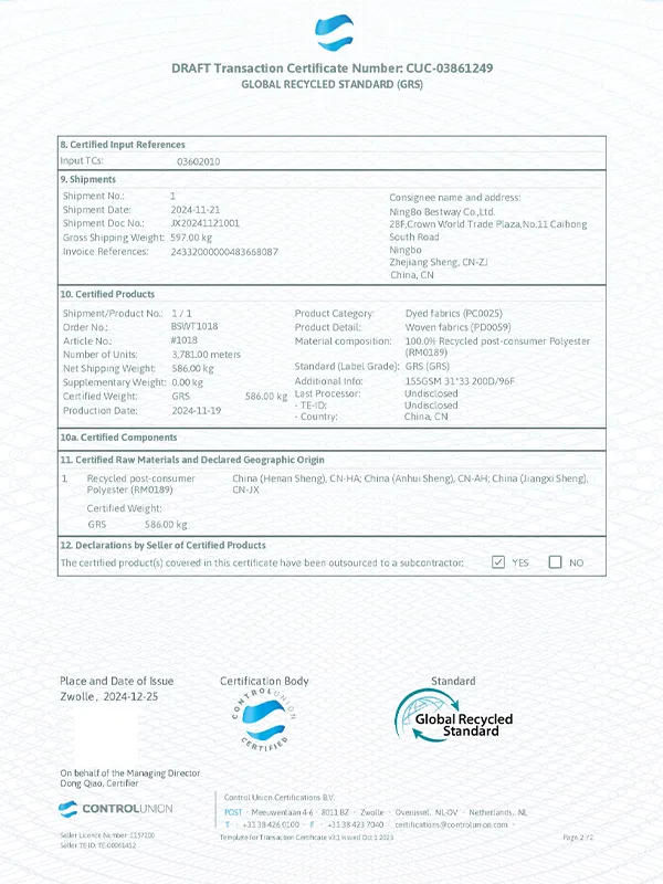 bestway draft transaction certificate