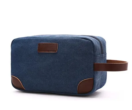 blue canvas toiletry bag