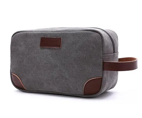 gray canvas toiletry bag