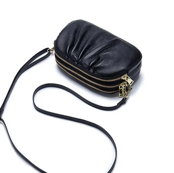 SL-5180 Real Leather Triple Zip Small Crossbody Purse